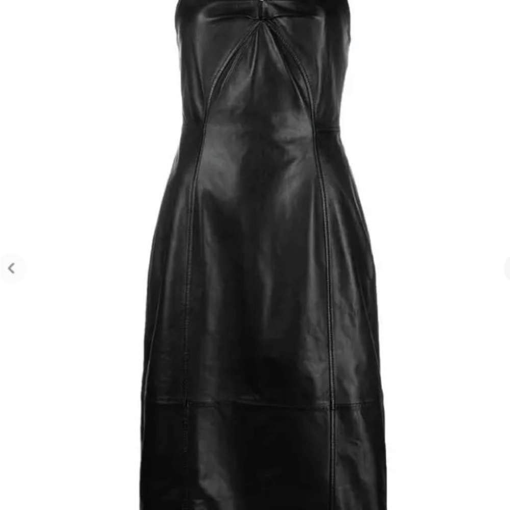 Chic Black Midi Leather Dress